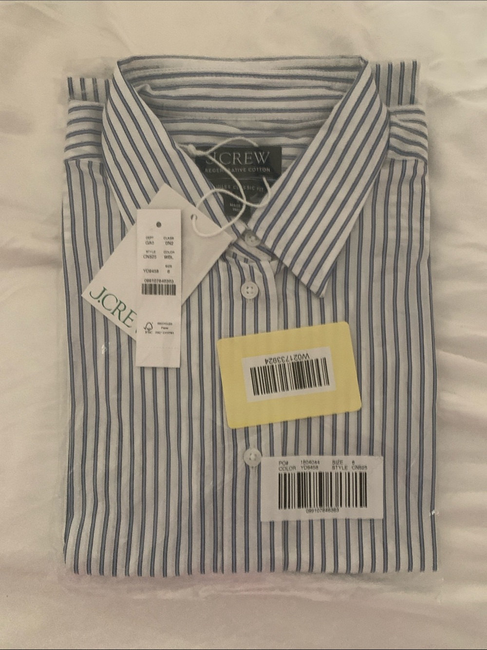J. Crew Women’s White Shirt with Blue Pinstripes